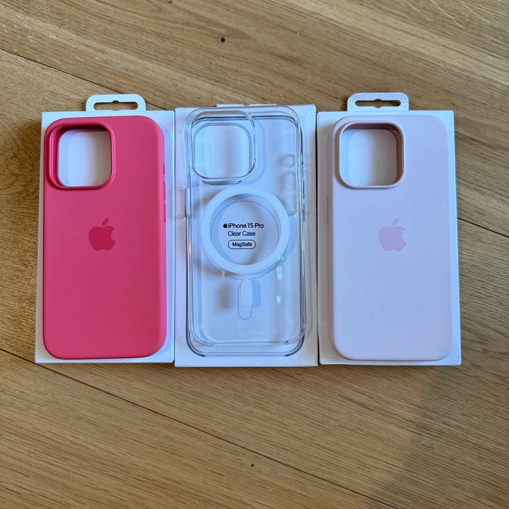 Apple iPhone 15 Pro Silicone Pink Clear Case Bundle